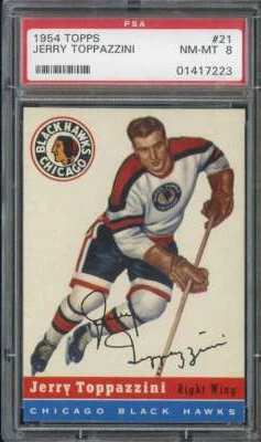1954-55 TOPPS #21 JERRY TOPPAZZINI PSA 8 BLACKHAWKS - Image 1 of 2