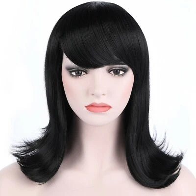 OneDor Women's Short Black Straight Hair 50s Cosplay Flip Wigs with Flat Bangs  - Image 1 of 4