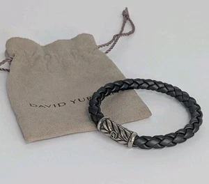 Pulsera Chevron Negra David Yurman Para Hombres 8.5" .925 Caucho Negro Esterlina Usada en Excelente Condición - Imagen 1 de 5