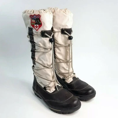 Vintage Y2K Pajar Canada Winter Boots Womens US 5.5 36 Ivory Brown Lace Up Tall - Image 1 of 4
