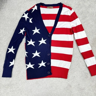 Cárdigan para mujer The Classic Patriotic EE. UU. cuello en V rojo, blanco y azul talla pequeña Foto 1 de 4