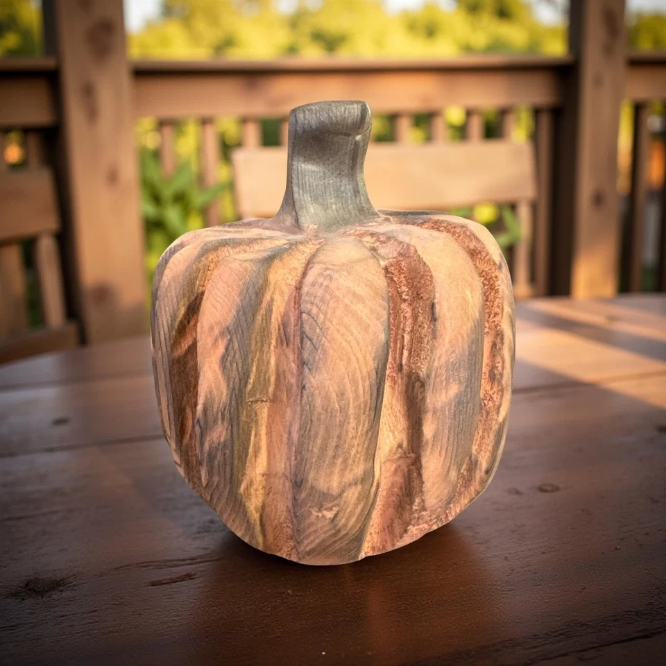 Calabaza de madera hecha a mano tallada por cesta estuche diseños LLC 6" decorativo rústico Foto 1 de 4