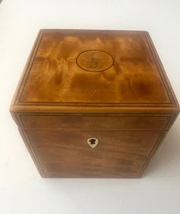 Georgian Style Cube Tea Caddy Box in Satinwood-Top with inlaid flower design - Picture 1 of 5