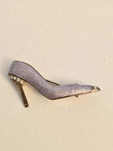 Vintage goldfarbene helllila Emaille Stiletto Anstecknadel Brosche mit weißen Strasssteinen - Bild 1 von 7