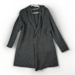Cárdigan con Capucha Eileen Fisher Grande Pequeño Mezcla de Lana Seda Frente Abierto Gris Oscuro - Imagen 1 de 7