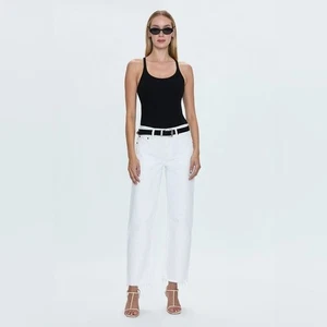 Pistola Lexi Mid Rise Bowed Straight Jeans Luxe White Vintage 32 - Picture 1 of 11