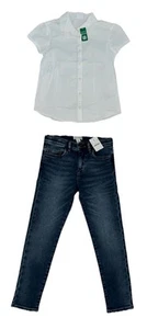 RTLS $90 GAP KIDS GIRLS SHORT-SLEEVE WHITE BUTTON TOP & JEANS SZ 8 - Picture 1 of 5