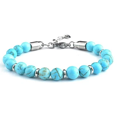 男式 8 毫米不锈钢地图石和老虎眼串珠手链,可调节礼物 — 第 1/4 张图片