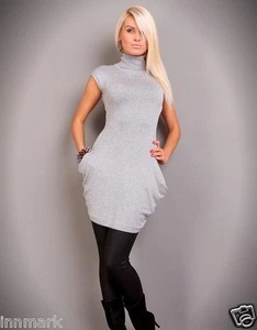 477 HERMOSO VESTIDO GRIS MINI BOLSILLO MANGA POLO CUELLO TALLA XL UK 14 EU 42 - Imagen 1 de 3