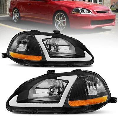 Left & Right LED DRL Headlights Assembly For 1996-1998 Honda Civic EJ EK EM Foto 1 de 4