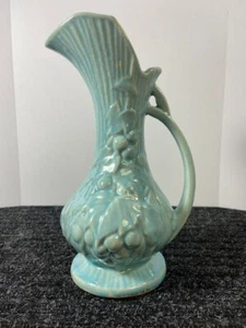 1940's Blue McCoy Vase with Flowers and Berries, 9" height - Picture 1 of 9