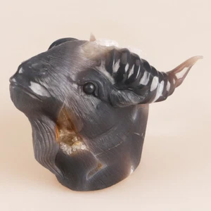 4.7" Natural Geode Agate Quartz Crystal Hand Carved Sheep Head Animal 764g - Picture 1 of 8