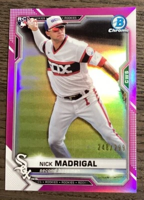 2021 Bowman Chrome Nick Madrigal #7 Rookie Fuchsia Refractor /299 #4879 - Image 1 of 2