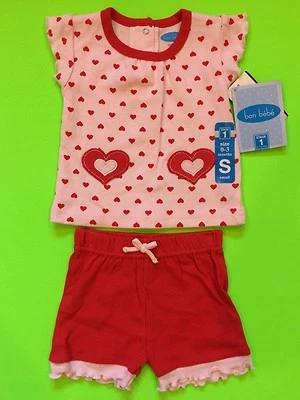 НОВЫЙ! «Сердца» девочек 2 ПК наряд комплект рубашка шорты 0-3 месяцев маленький этап 1 $16 - Изображение 1 из 3