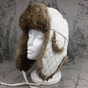 Crown Cap Trapper Hat Rabbit Fur Lined White Nylon Medium Canada Ear Flaps - Bild 1 von 14