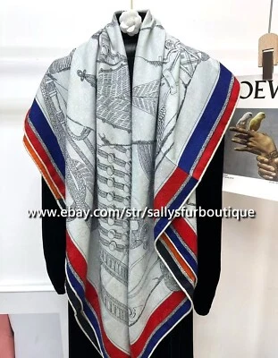 Sallys 70% Cashmere 30% Silk Jacquard Aztec Print Double Face Shawl Scarf 53" - Image 1 of 4