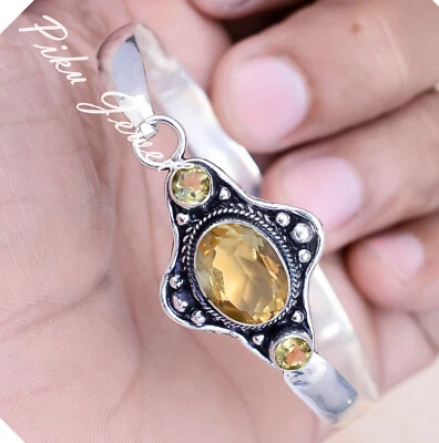 Bracciale in argento sterling 925 con pietra preziosa grande topazio citrino ... - Immagine 1 di 4