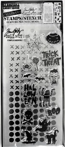 Tim Holtz Halloween Spooky Scribble Stamp & Dotted Stitched Stencil Set THMM147 - Picture 1 of 2