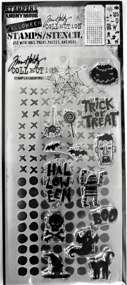 Conjunto de selos assustadores Tim Holtz Halloween e estêncil costurado pontilhado THMM147 - Imagem 1 de 2