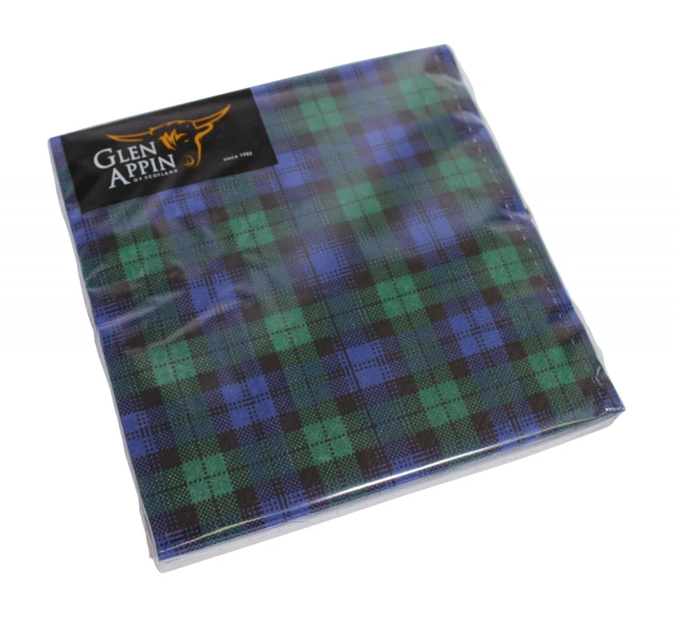 Glen Appin Of Scotland Scottish Blackwatch Tartan 3 Ply Paper Napkins - Image 1 of 1