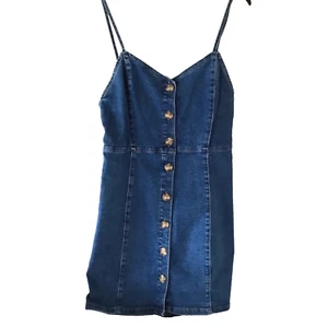 Ladies Denim&Co Size 10P Strappy V Neck Denim Full Button Front Fastening Dress - Picture 1 of 5