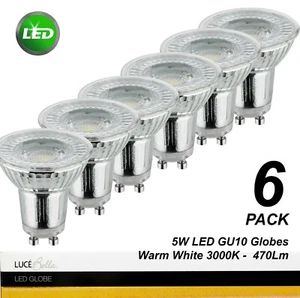 6 x 5W LED 240V GU10 Downlight Globes Bulbs 3000K Warm White 470Lm - Picture 1 of 3