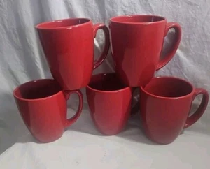 Corelle Coordinates Red Stoneware Coffee Mugs Cups Set Of 5 Vintage - Picture 1 of 3