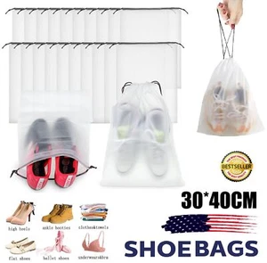 10× Large Clear Shoe Bag Storage Transparent for Travel w/ Rope 12×16in Portable - Picture 1 of 14