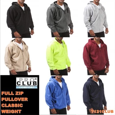 PRO CLUB MEN'S HOODIE FULL ZIP UP PULLOVER COMFORT HOODED SWEATSHIRTS  S - 3XL - Image 1 of 2
