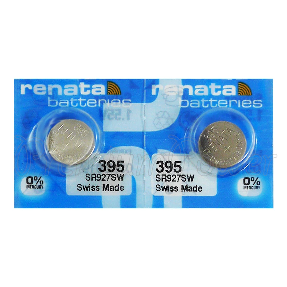 2 x Renata 395 Silver oxide batteries 1.55V SR927W SR57 399 Watch 0% Mercury - Image 1 of 1