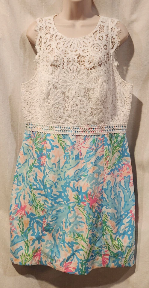 NWOT LILLY  PULITZE SHARICE STRETCH SHIFT DRESS LACE CORAL SIZE 14 - Image 1 of 4