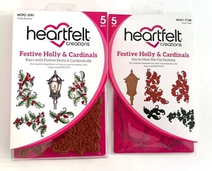 Heartfelt Creations FESTIVE HOLLY & CARDINALS Cling Stamps & Matching Dies - Picture 1 of 5