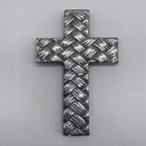 Silver Metal Wall Hanging Cross Crosshatch Pattern - Picture 1 of 4