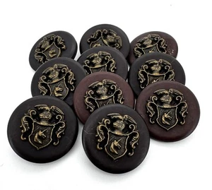22.5mm Heraldic Design Brown Shank Italian Buttons x 10, 20 or 50 FREE UK POST - Picture 1 of 3