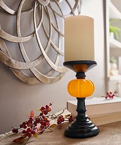9.5" Lit Pumpkin Pedestal Candle Holder by Valerie H471310 Orange H471310 - Picture 1 of 2