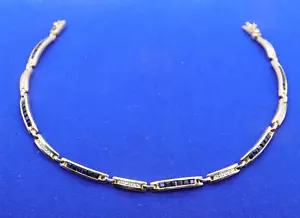 Bracciale tennis stazione oro giallo 14 kt zaffiro blu e diamanti 7,5" - Foto 1 di 7