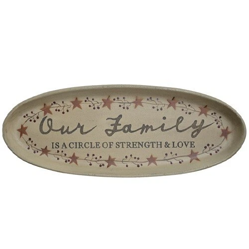 Country Primitive Our Family Oval Tray Decorative Plate w Stars & Berry Vines - Image 1 of 1