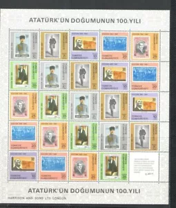 Turkey Ataturk 100th Anniversary 2188-2193 2194 Full Sheet & 2 covers w/Booklet - Picture 1 of 4