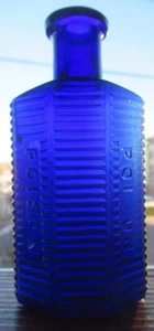 Nice Cobalt Blue Hexagonal Ribbed Poison Bottle 4 1/8 Inch Carr-Lowery Baltimore - Picture 1 of 8