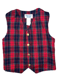 Rugged Bear Boys Red Plaid V-Neck Outer Vest Size 6 EUC Button Superb State! 🍀 - Picture 1 of 8