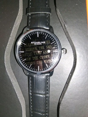 STUHRLING 原装黑色/银色表盘日期黑色皮革表带 5ATM 男式手表 — 第 1/4 张图片