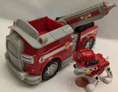 Paw Patrol.MARSHALL+Fire Truck Vehicle.pup Figure.classic rescue.ladder - Image 1 of 4