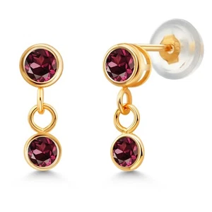 0.48 Ct Round Red Rhodolite Garnet 14K Yellow Gold Earrings - Picture 1 of 4