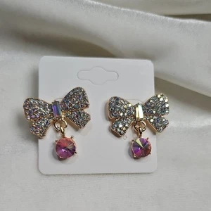 Orecchini donna AB strass fiocco traforato eleganti scintillanti bling festa ballo nuovi - Foto 1 di 5