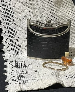 Bijoux Terner Vintage Black Hardshell Clutch Small Bag Purse Silver Hardware 60s - Picture 1 of 10