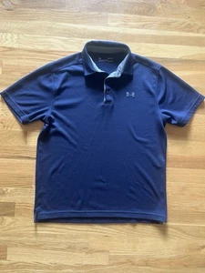 Under Armour Shirt Mens Medium Navy Blue HeatGear Polo Golf Loose Performance - Picture 1 of 3