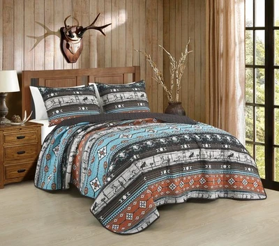 Chezmoi Collection Dune Southwestern Cowboys Microfiber Bedspread Quilt Set - Image 1 of 4