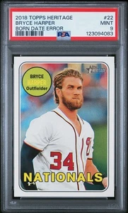 2018 Topps Heritage Bryce Harper #22 Born Date Error PSA 9 - Picture 1 of 2