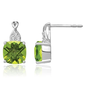 14K Solid White Gold Peridot Diamond Dangle Earrings - Picture 1 of 11