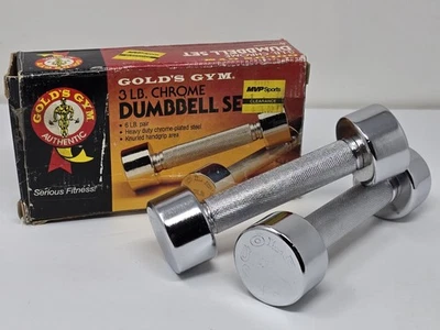 Gold's Gym Chrome Pair Set of Two 3lb Dumbells Screw On Weights Metal - Image 1 of 3